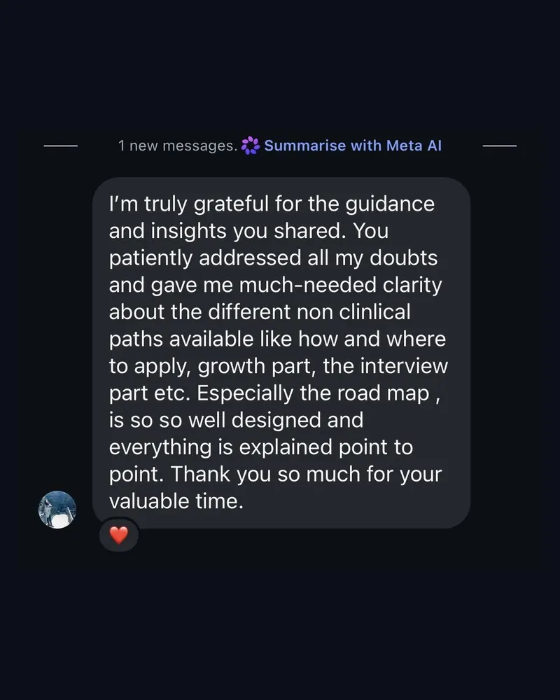 Authentic Corporate Doctor 1:1 career guidance testimonial