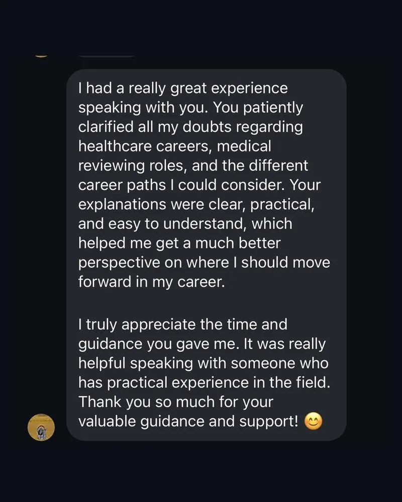Authentic Corporate Doctor 1:1 career guidance testimonial